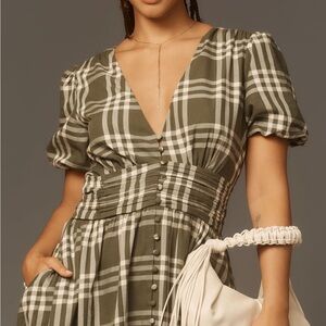Anthropologie Olive Plaid Midi Dress